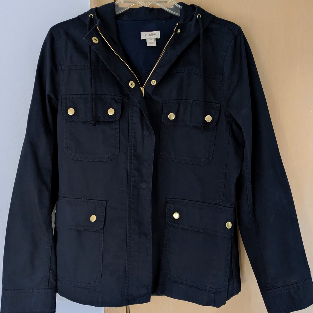 J. Crew Navy Blue Utility Jacket with Gold Accents